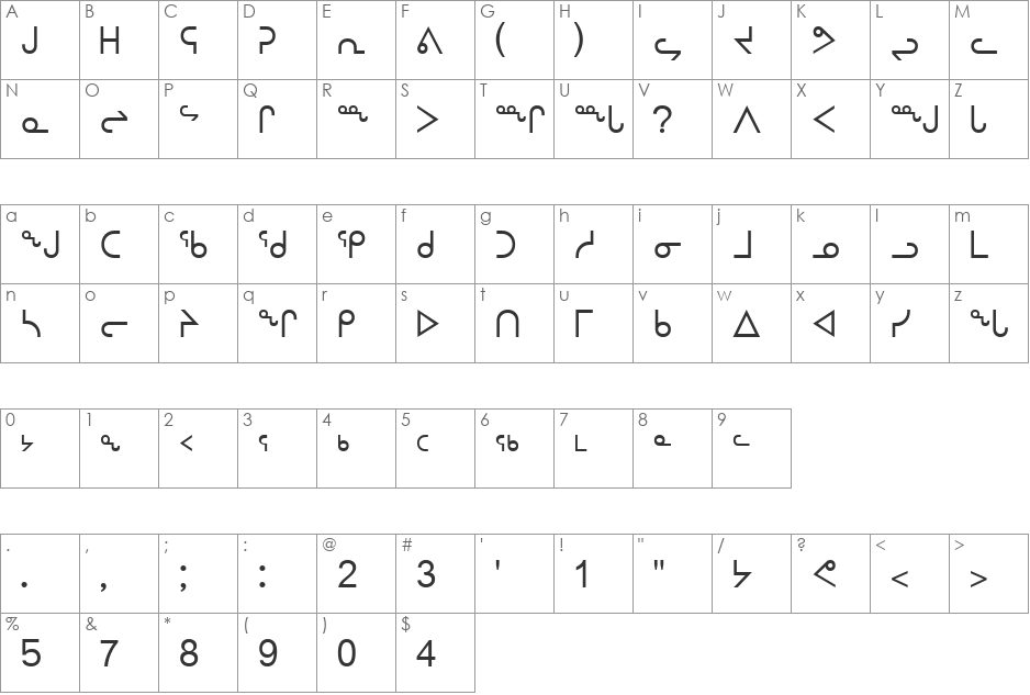 nunacom font character map preview