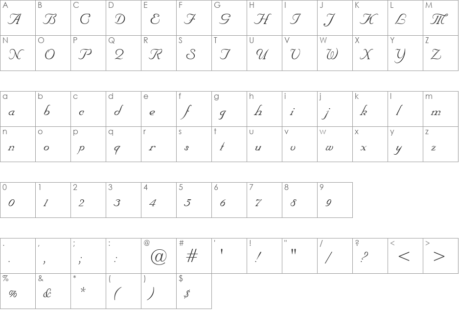 Nuptial font character map preview