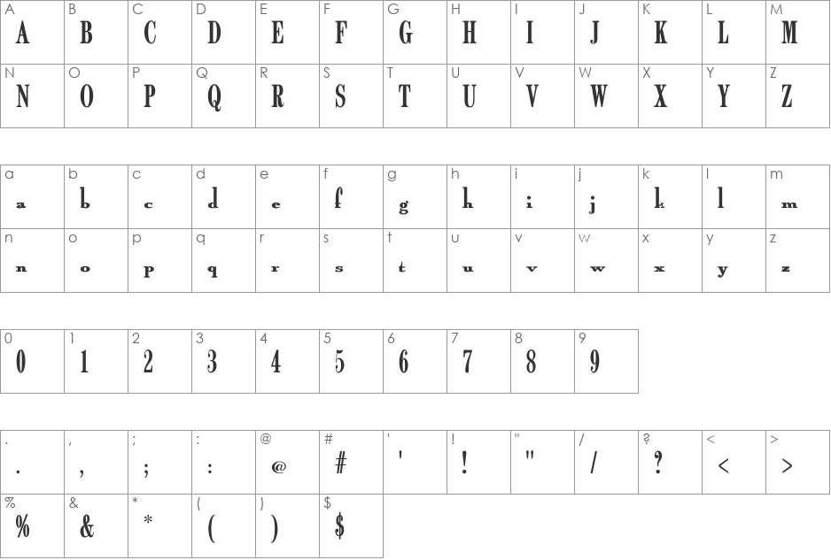 NurfStar font character map preview