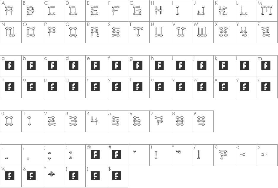 Nuts Bolts And Wrenches font character map preview