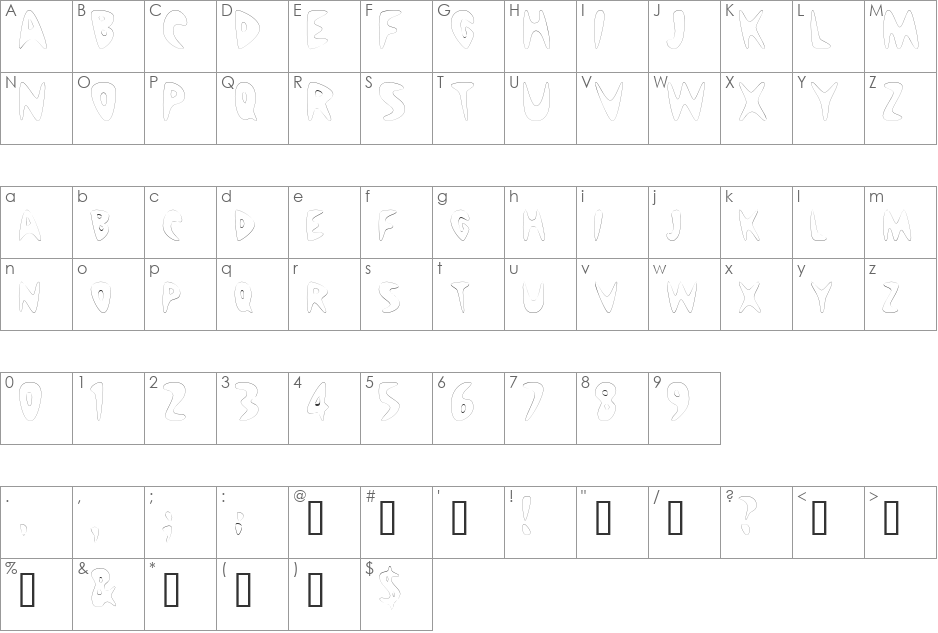 NuWaveCondensedOutline font character map preview