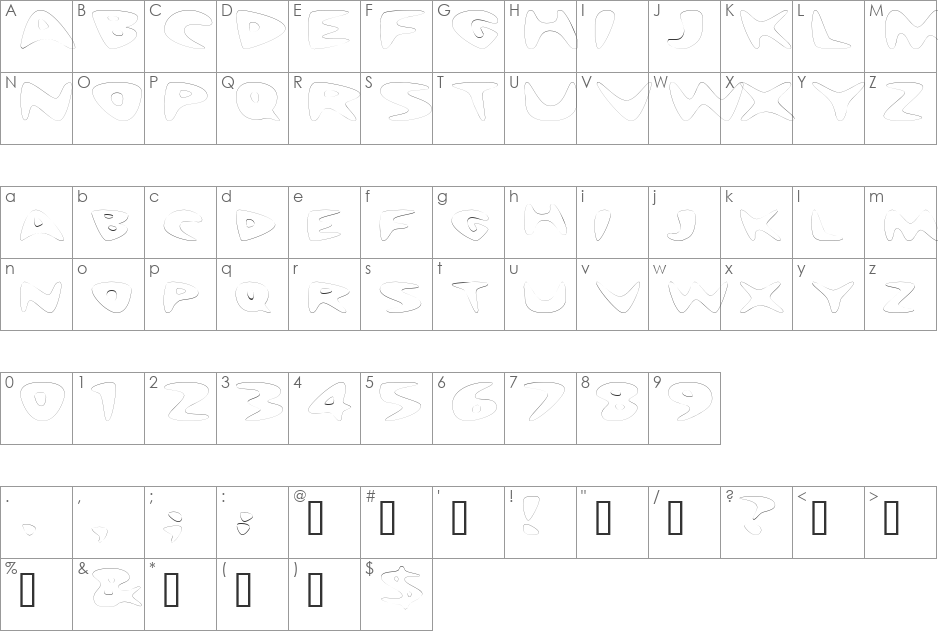 NuWaveExtendedOutline font character map preview