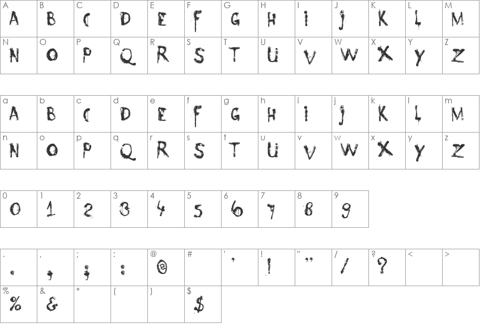 Nyctophobia font character map preview