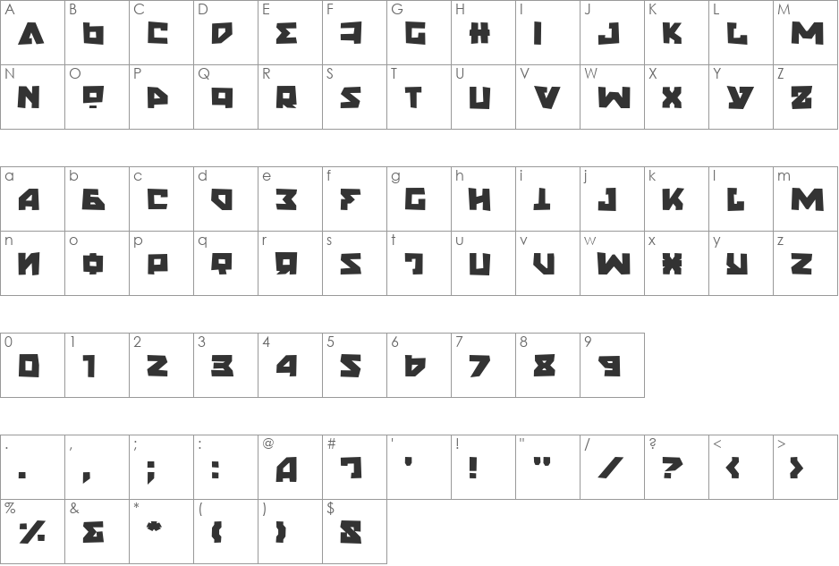 Nyet Grunge font character map preview