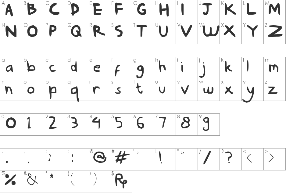 Nyonya Gendut font character map preview