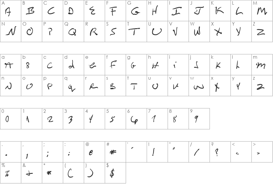 O.J. Extra Pulpy font character map preview