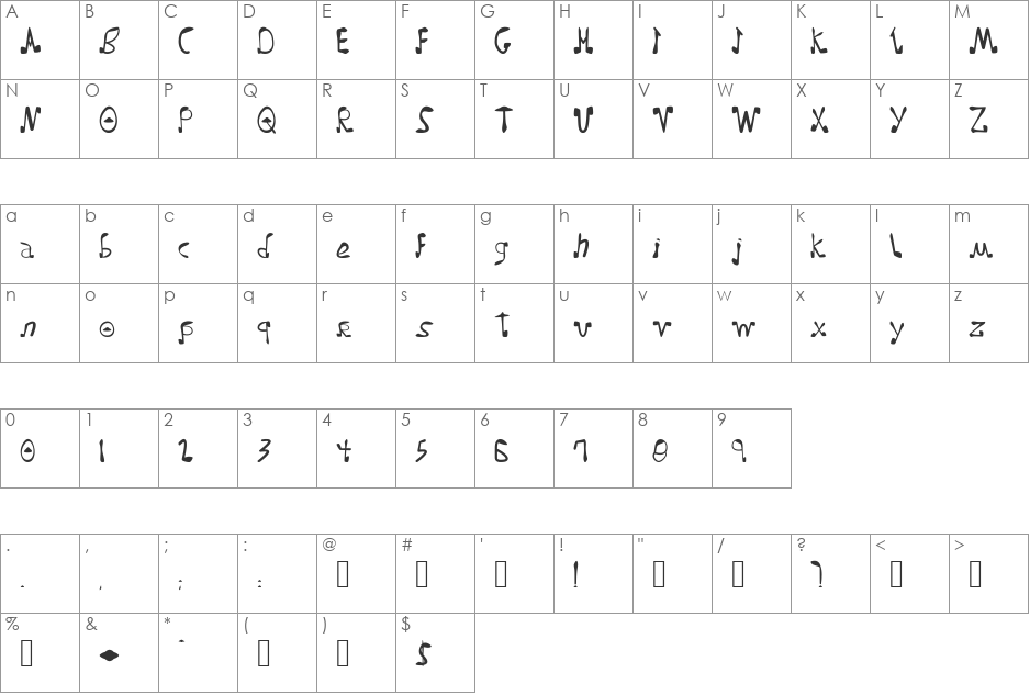 O.v.n.i font character map preview