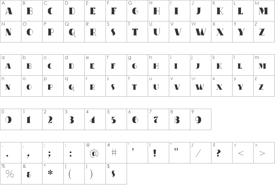 OakParkAve font character map preview