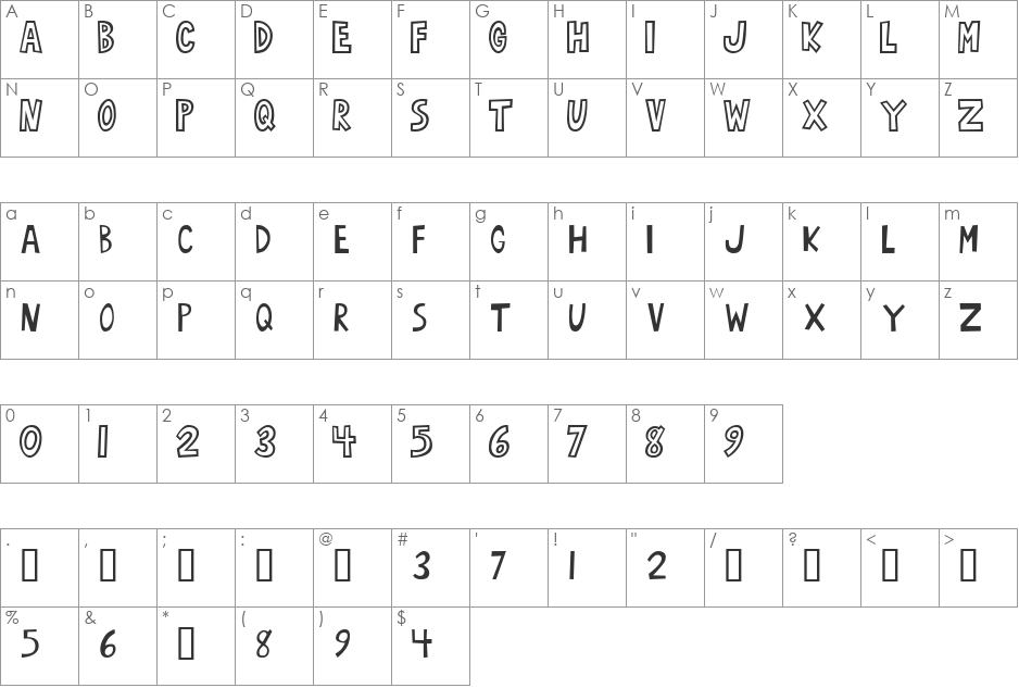 oArbust font character map preview