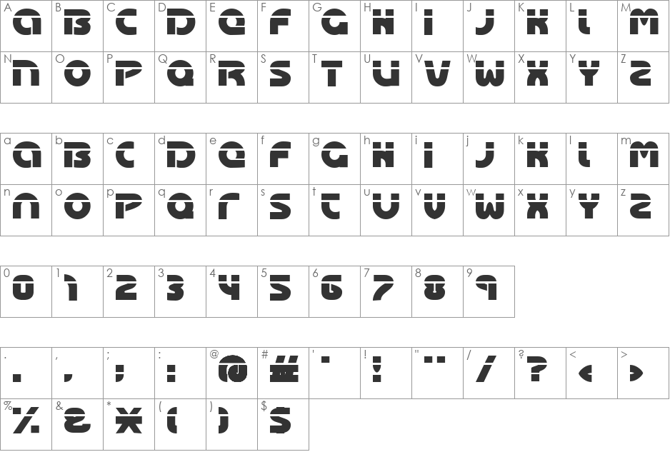 Oasis font character map preview