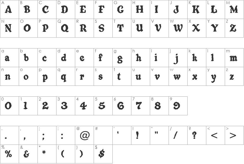 Oatmeal font character map preview