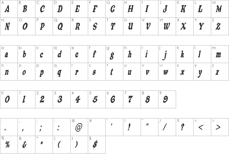 OatmealCondensed font character map preview