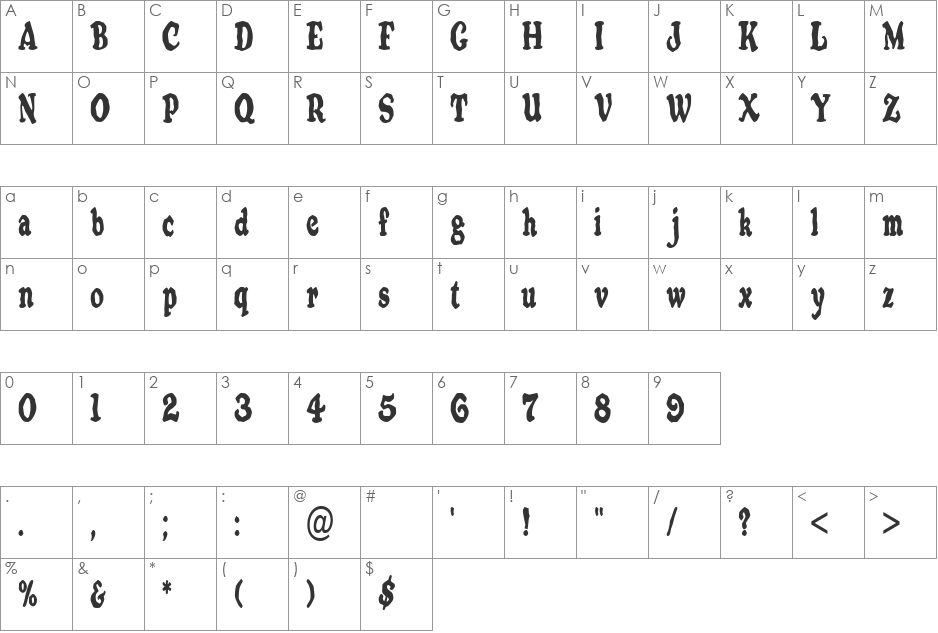 OatmealCondensed font character map preview