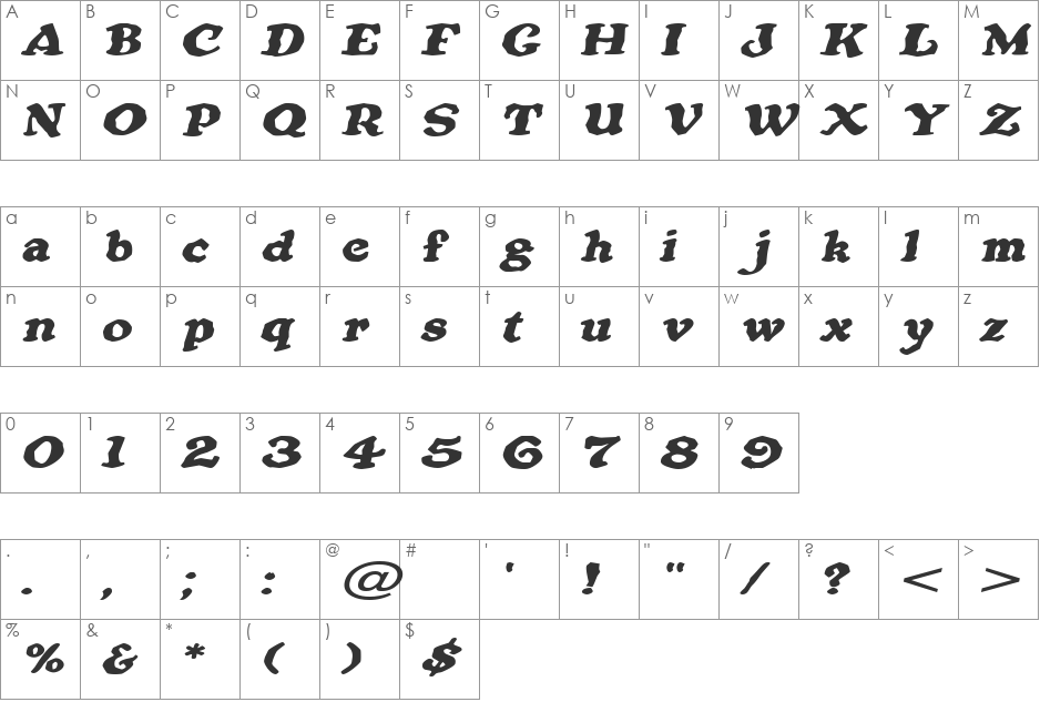 OatmealExtended font character map preview