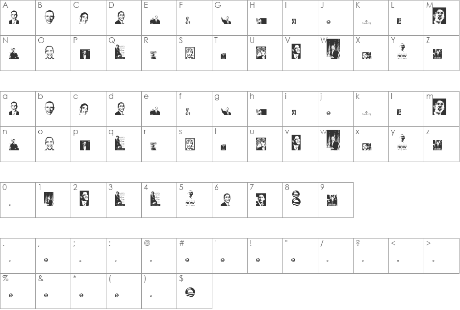 Obama font character map preview