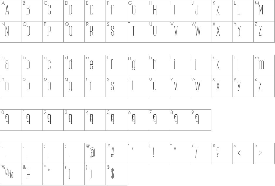 Obcecada Serif font character map preview