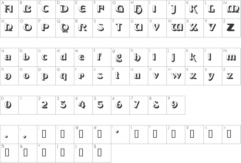 ObeliskSSK font character map preview