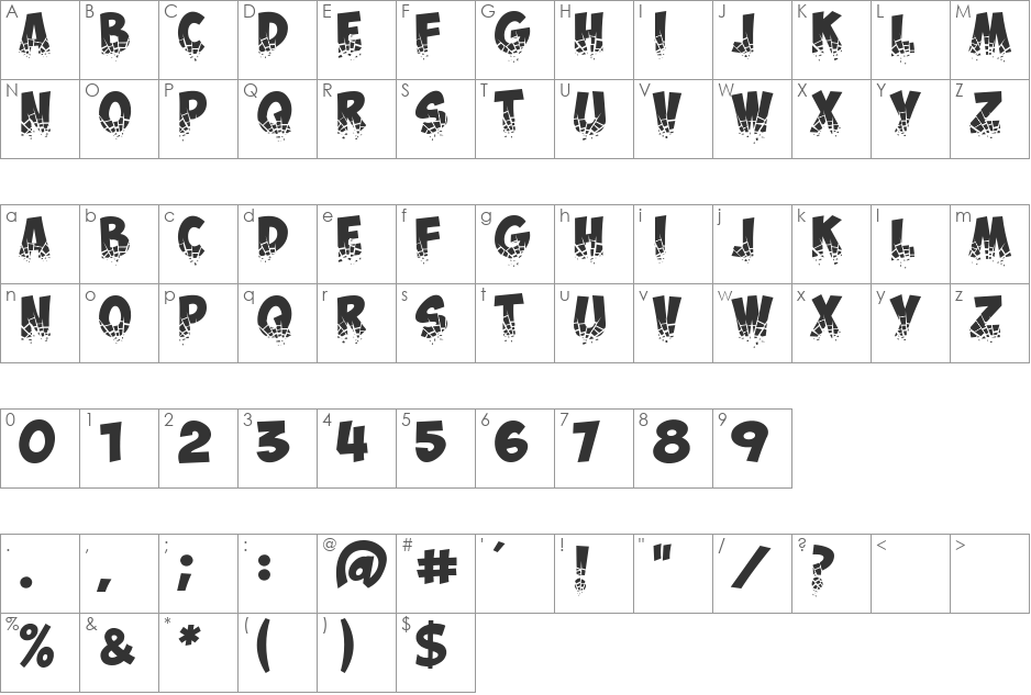 ObelixProBroken font character map preview