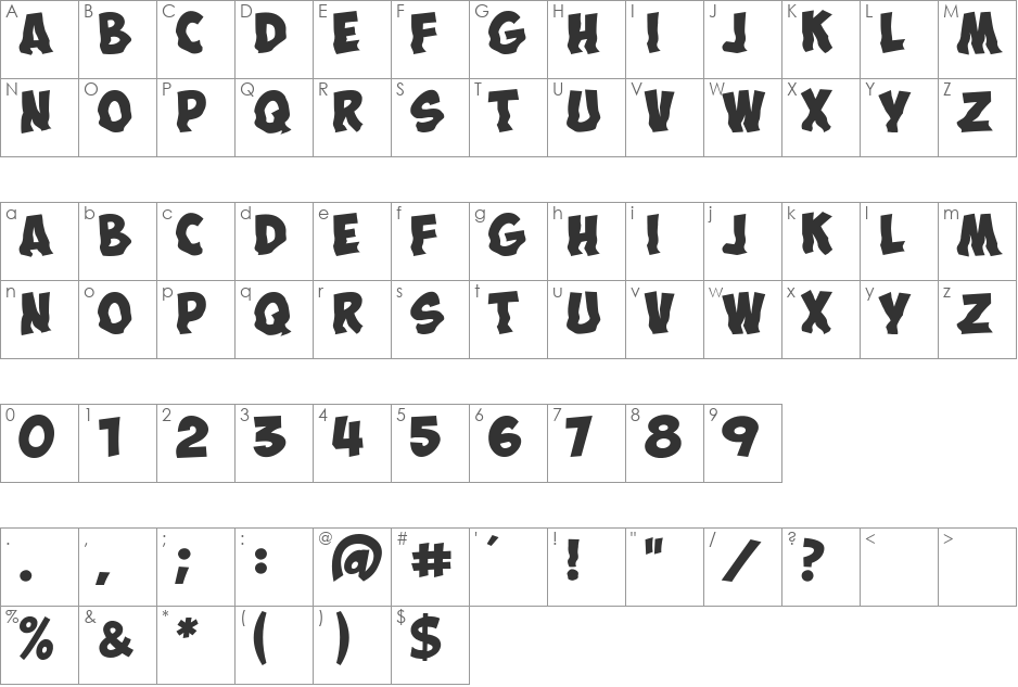 ObelixProCry font character map preview