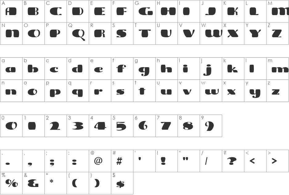Oberlin font character map preview