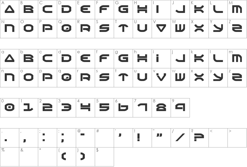Oberon font character map preview