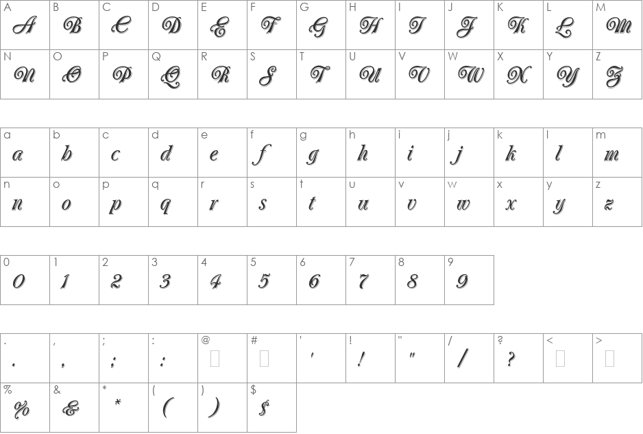 Oberon font character map preview
