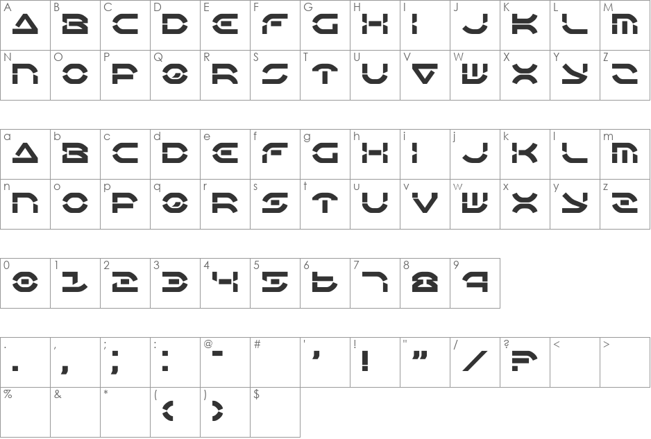 Oberon Deux font character map preview