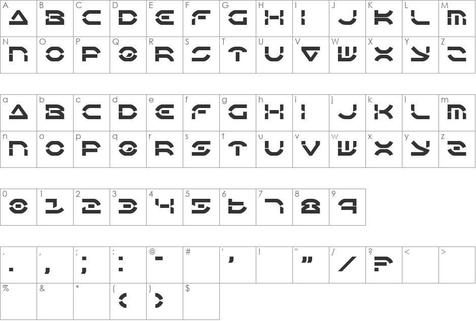 Oberon Deux font character map preview