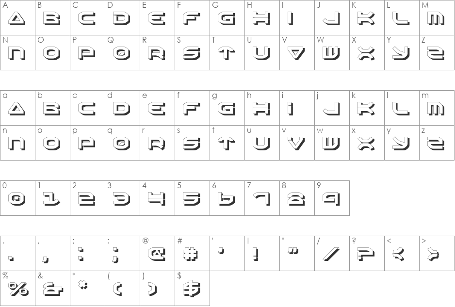 Oberon Shadow font character map preview