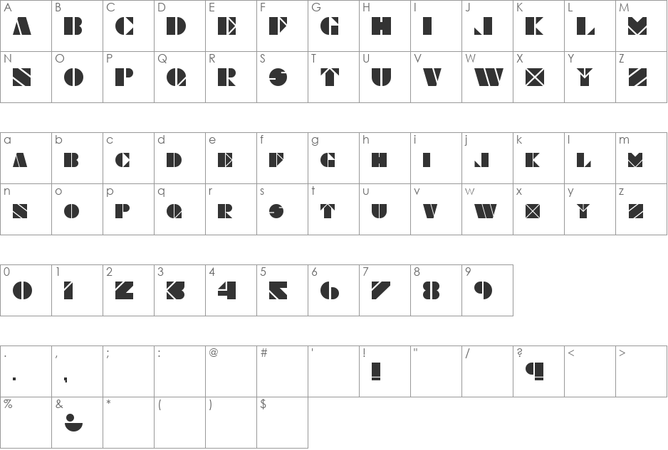 Obese & Square KK font character map preview