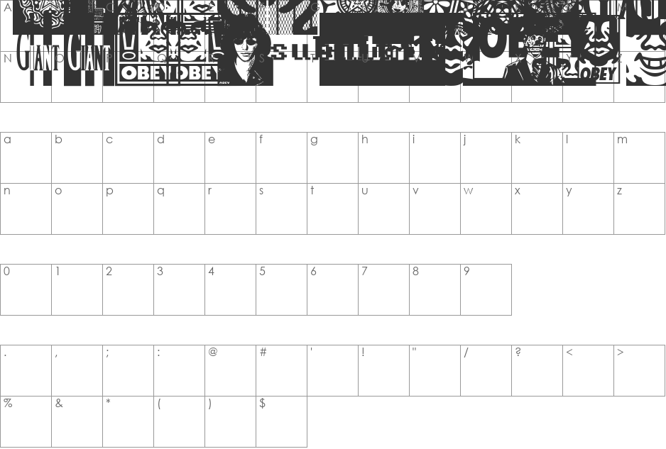 ObeyAssorty font character map preview