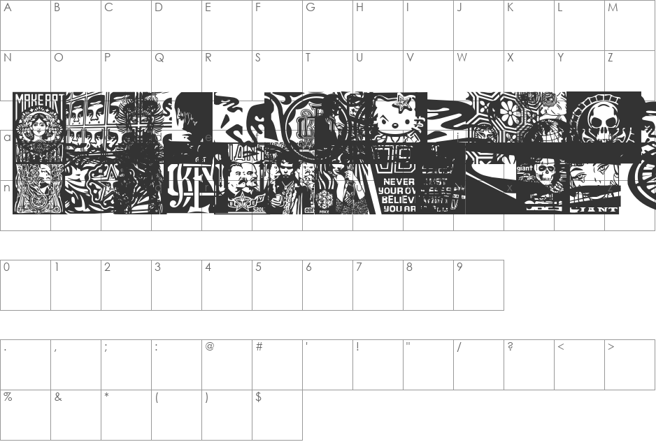 ObeyFavesCaps font character map preview