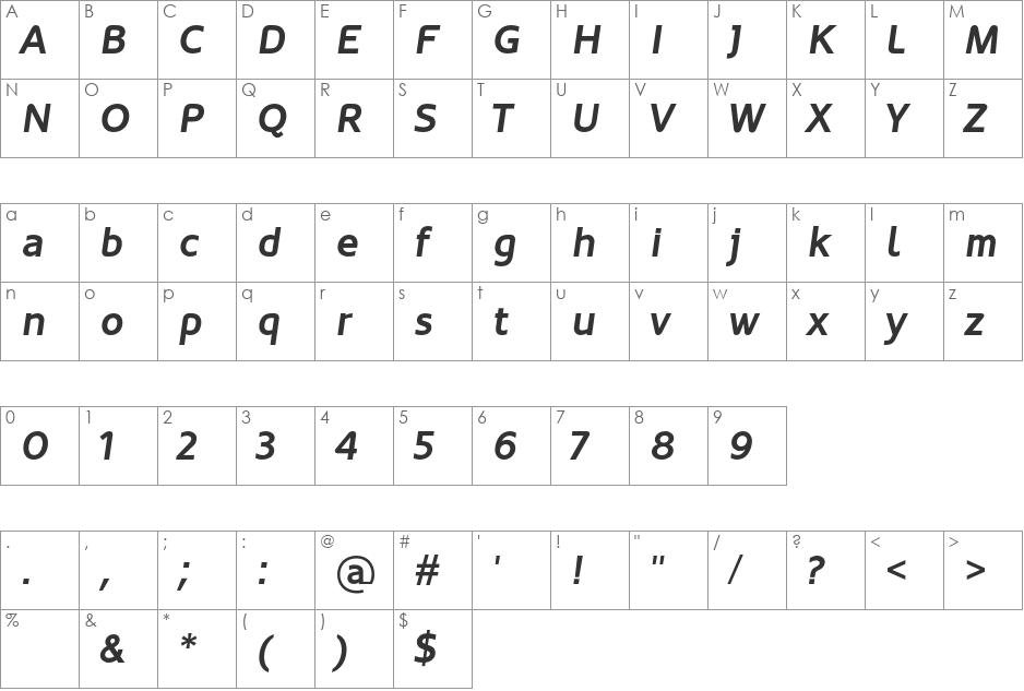 Oblik font character map preview