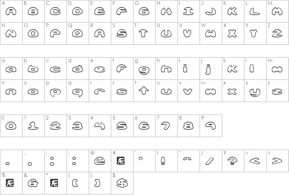 Obloquy Outline BRK font character map preview