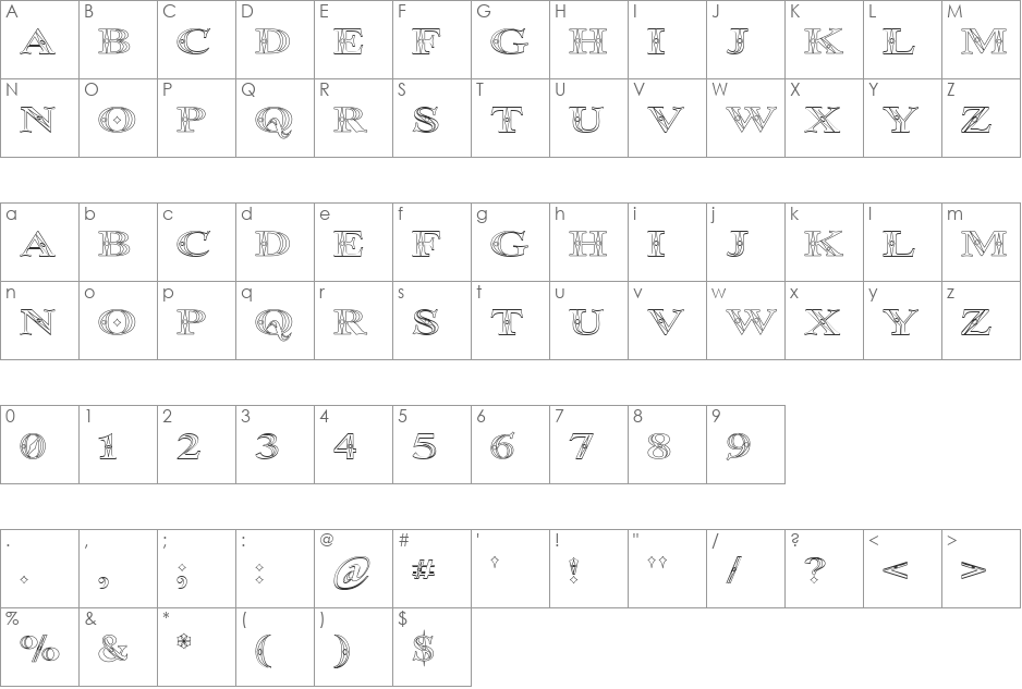 Occoluchi Outline font character map preview