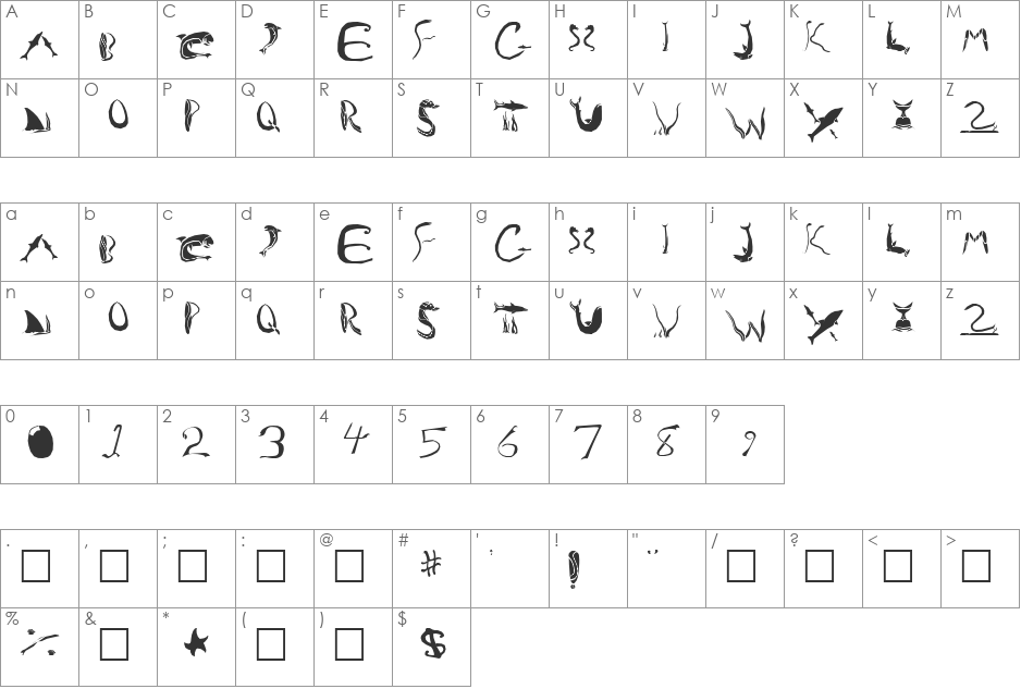 Oceanica font character map preview