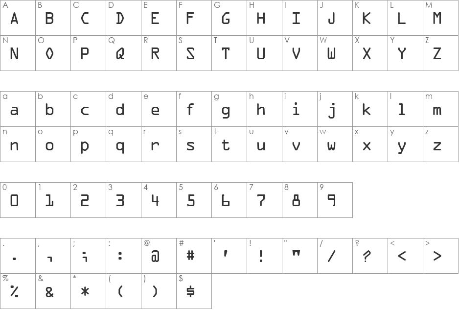 OCR A Extended font character map preview