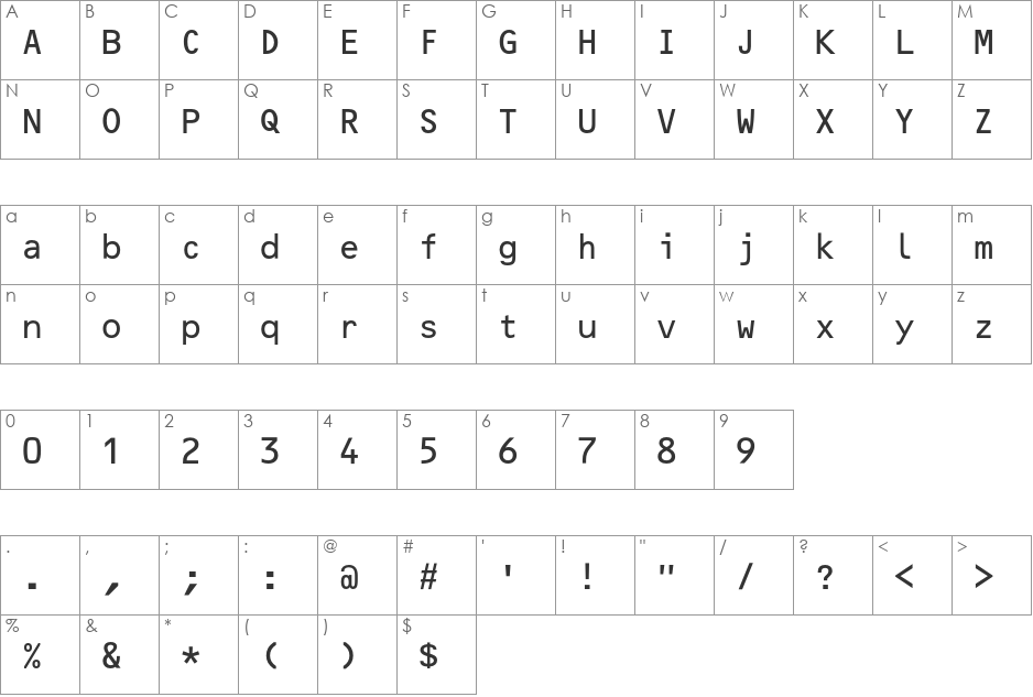OCR-BCyr font character map preview