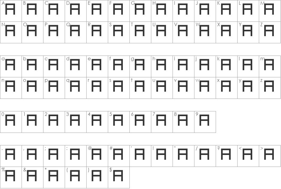 ocr-deca font character map preview