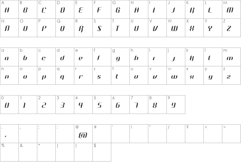 Octane font character map preview