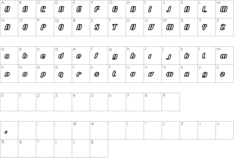 Octane Super font character map preview