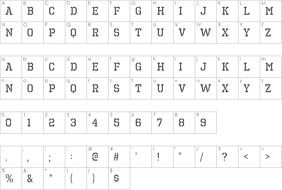 Octin Prison font character map preview