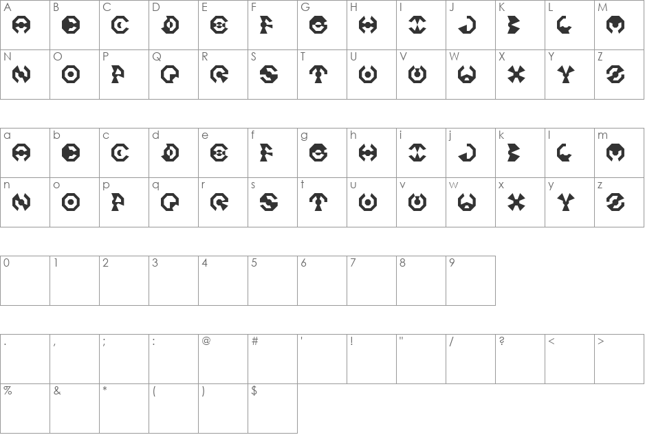 Octo font character map preview