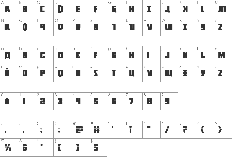 October Guard Laser font character map preview