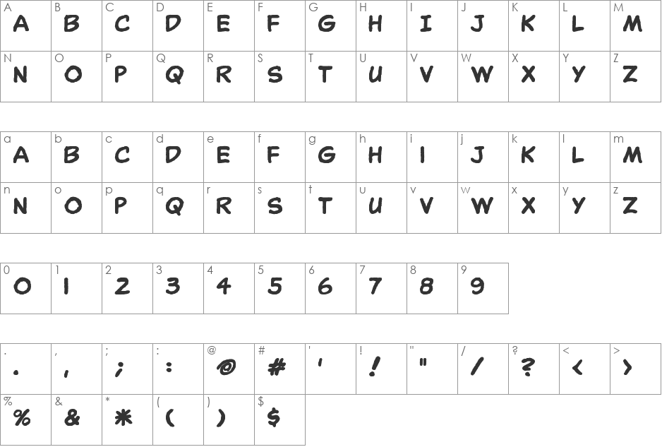 OdaBalloon font character map preview