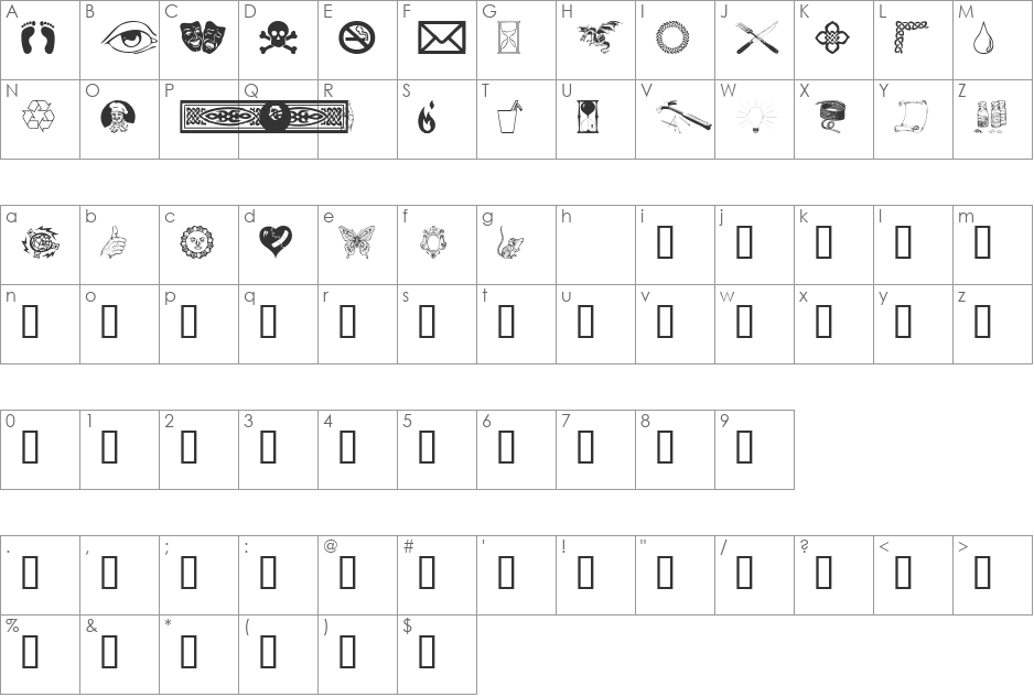 Odds n Sods font character map preview