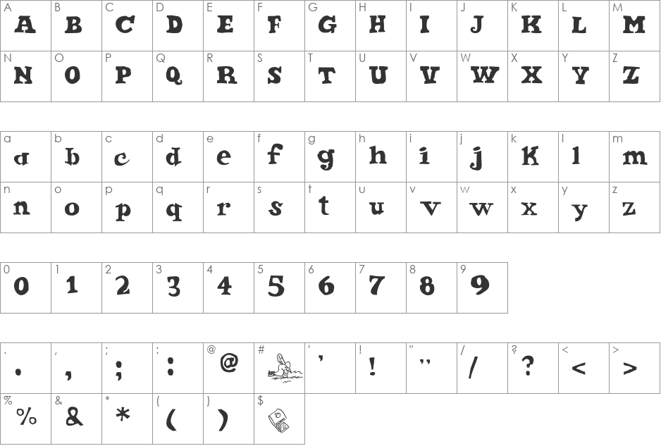 Ode 2 Paste Up Plus font character map preview