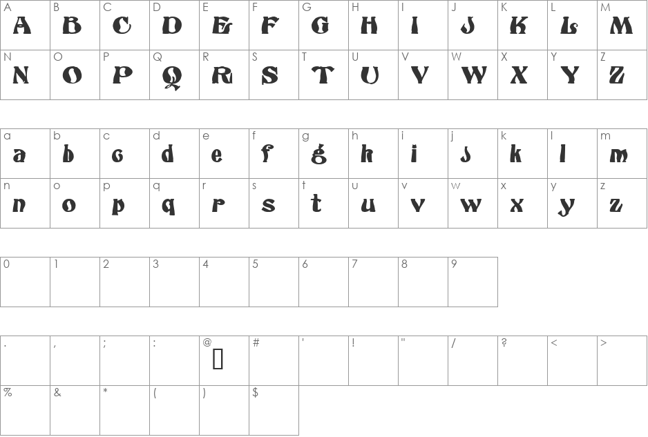 Odeon Demo font character map preview