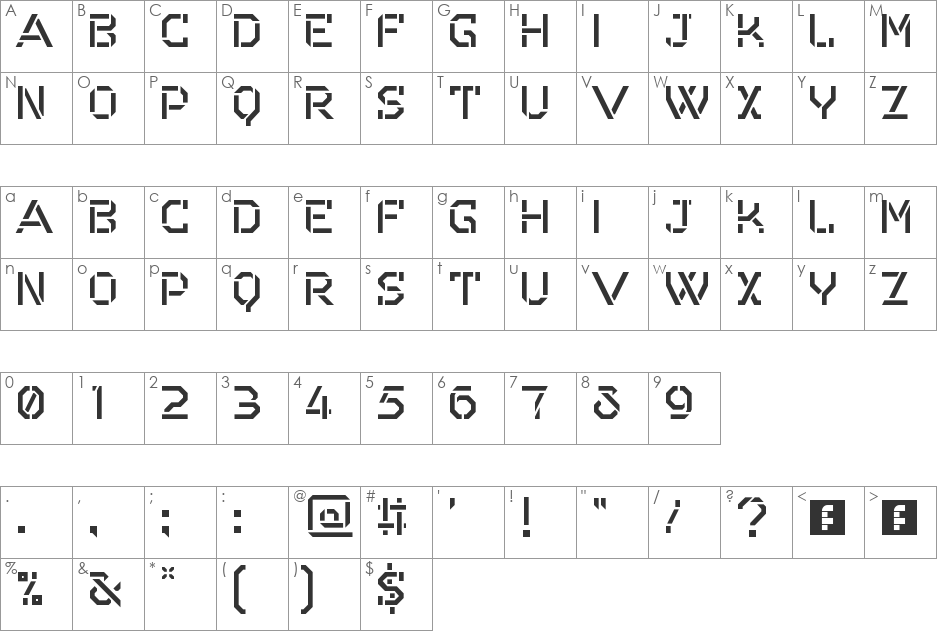 Odessa font character map preview