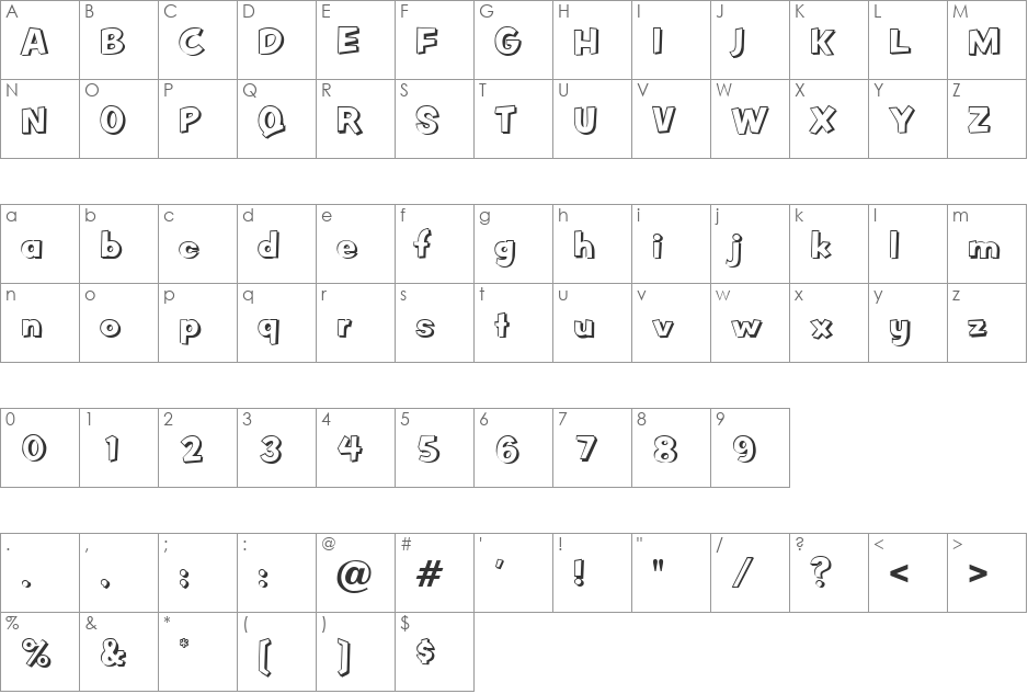 OdessaShadow font character map preview